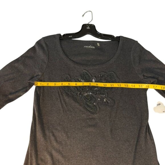 Caslon Womens Charcoal Gray Cotton Embellished Scoop Neck Top L Nordstrom - Picture 9 of 9